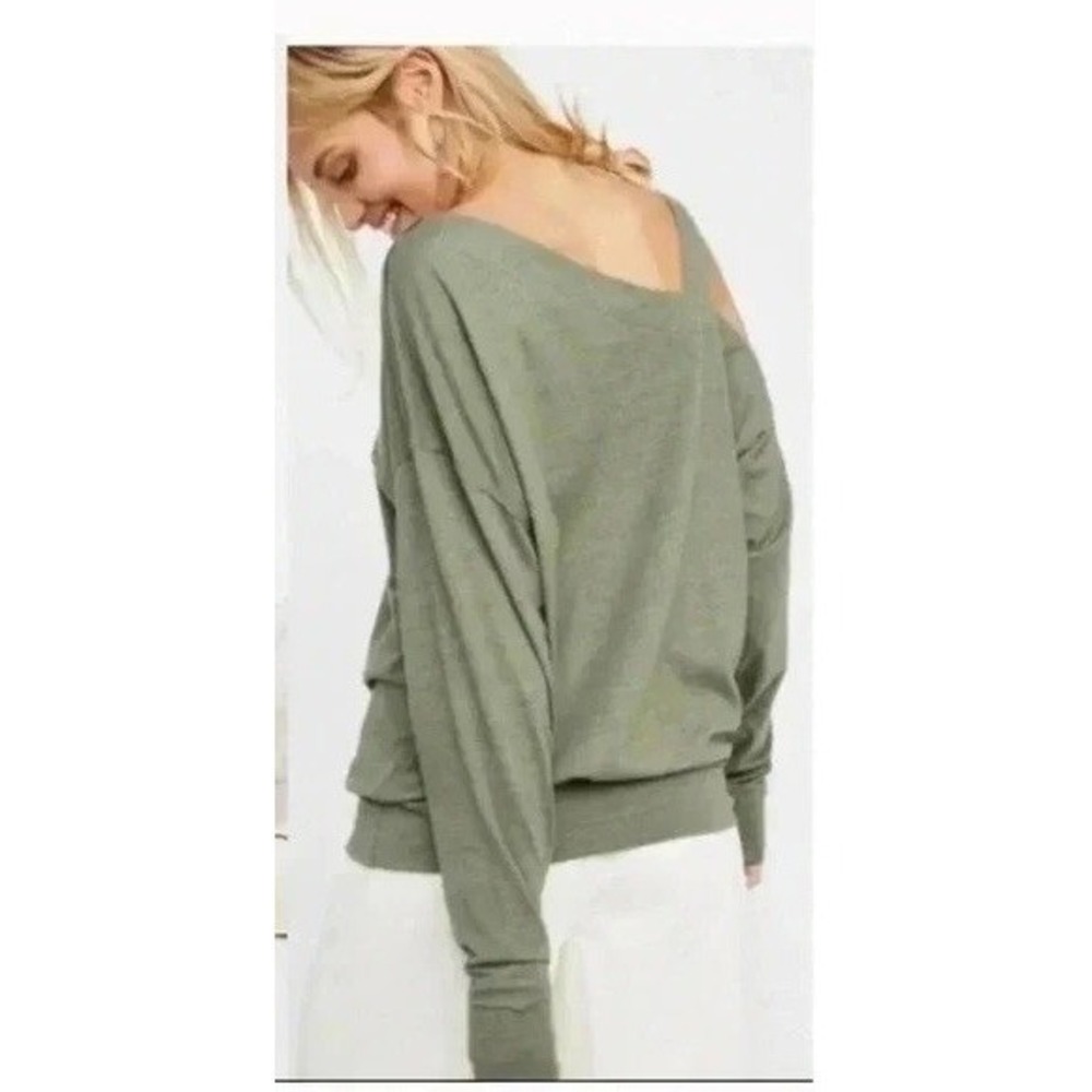Free People Long Sleeve Cut Out Saratoga Top Olive Size Medium - Picture 2 of 5
